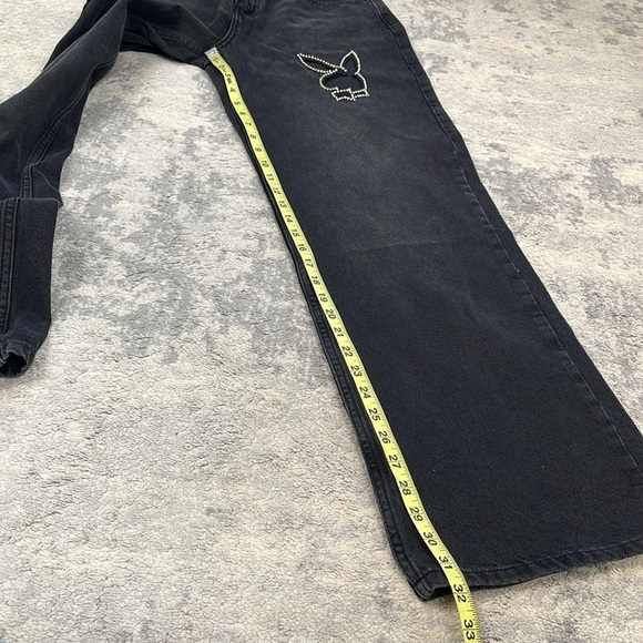 NWT Playboy High Rise Wide Leg Jeans Rhinestone Bunny Cut Out Sz 29 - Picture 12 of 16